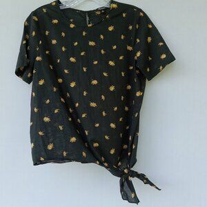 MADEWELL Drapey Side Tie Top Short Sleeves French Daisies‎ Size XS